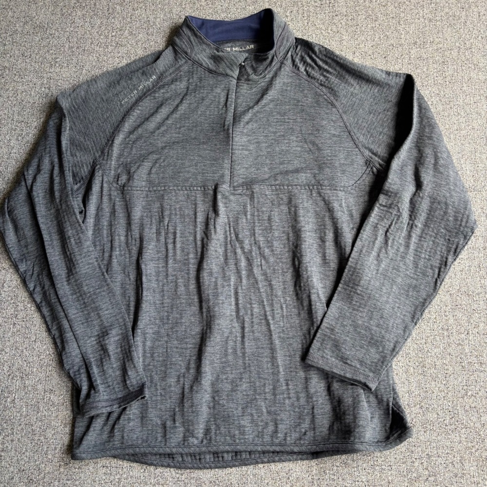 Peter Millar Active Mens Large Quarter Zip Charcoal Grey Heathered Waffle
